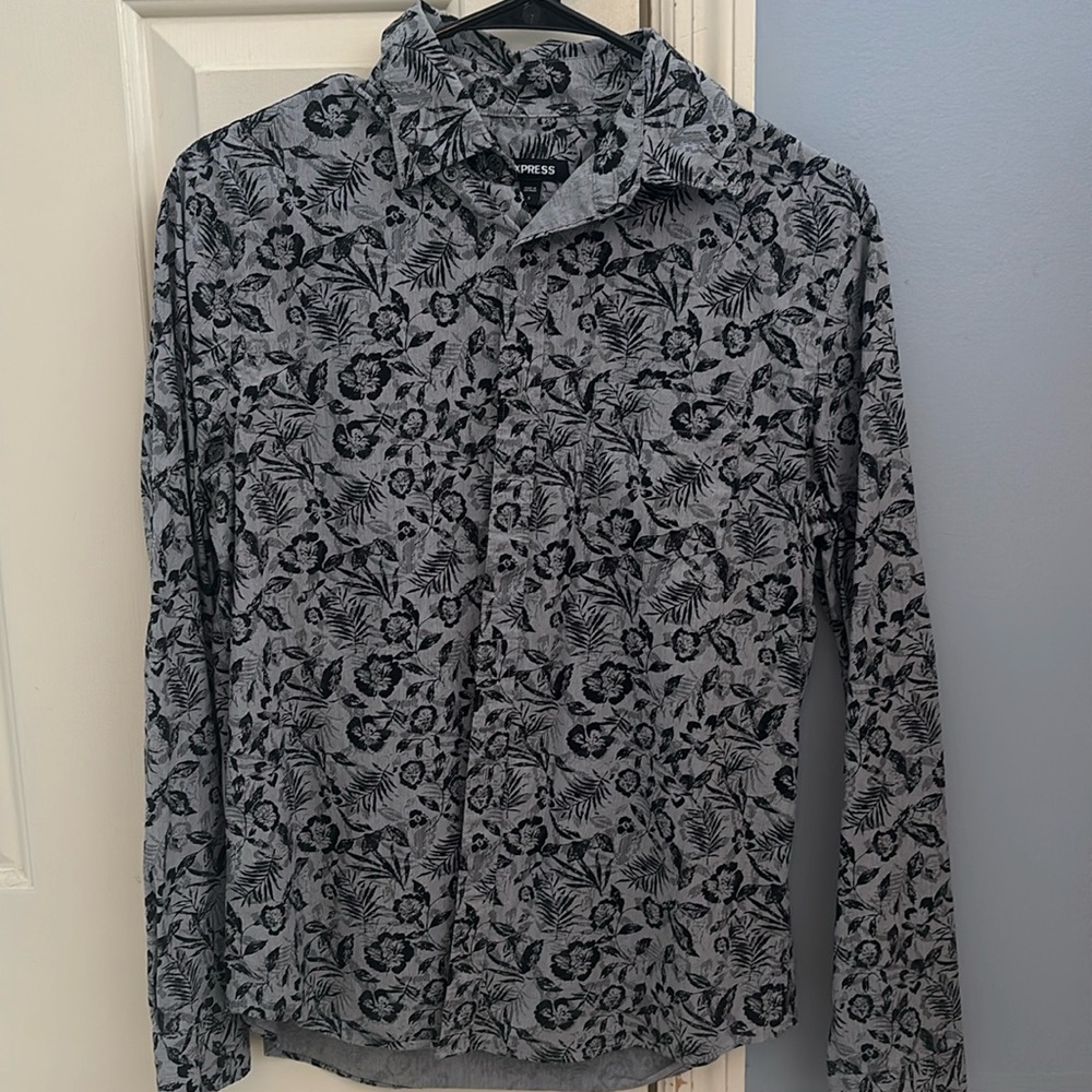 Express Black Floral Print Button-Down Shirt